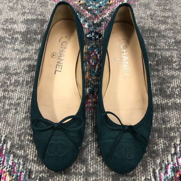 CHANEL Shoes - Chanel Green Suede Flats